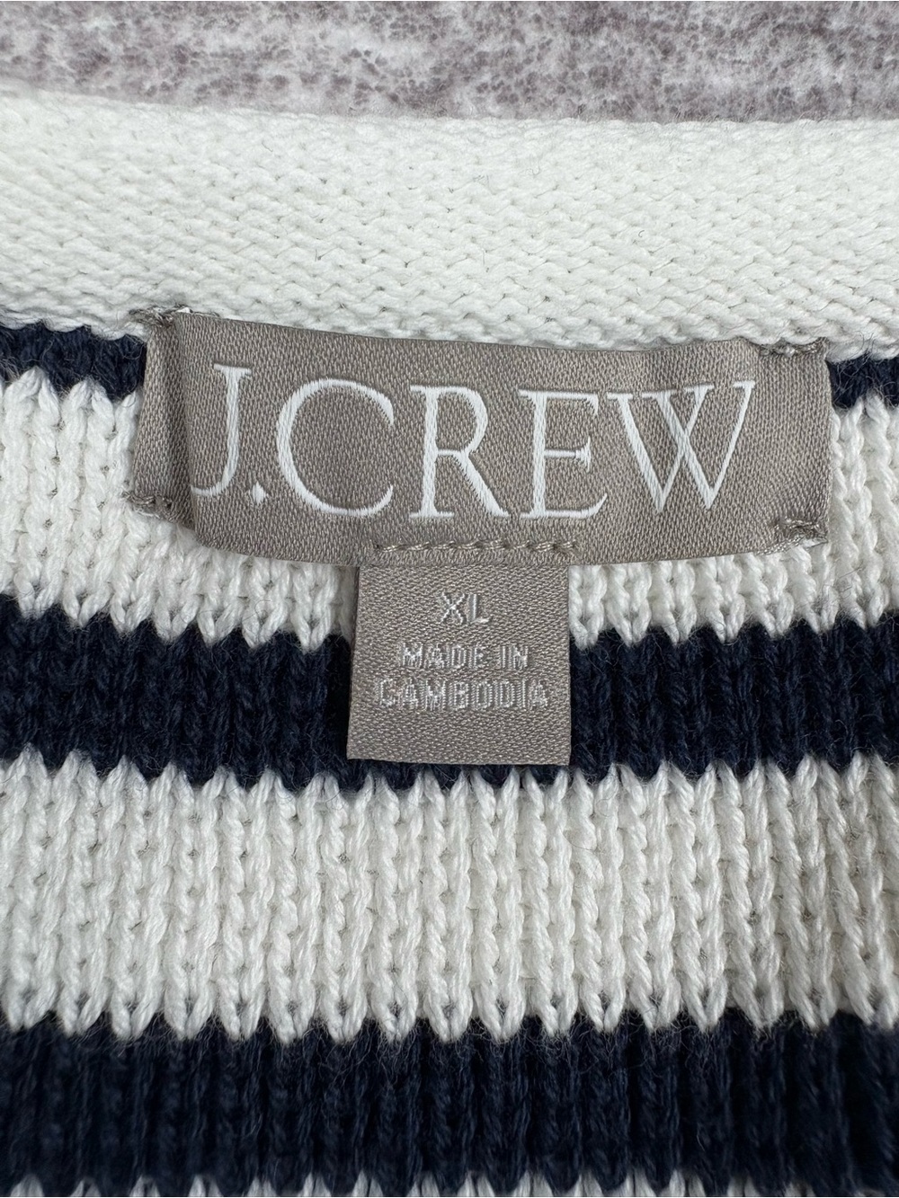 J. Crew Relaxed Emilie Sweater Jacket Natural Navy Stripe Cardigan XL Boxy - Picture 2 of 10